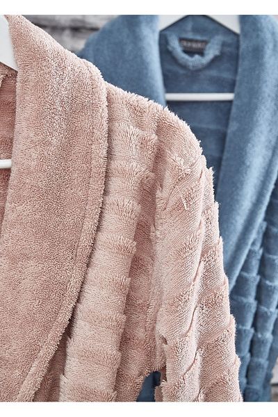 Dantela Larin 6 Piece Cotton Family Bathrobe Set - Powder/Blue