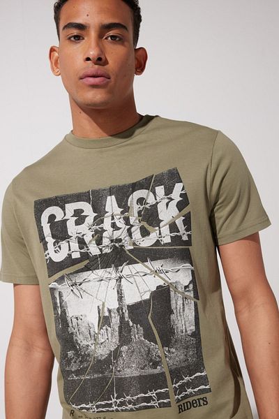 Riders by Lee Χακί Χρώμα - 100% Cotton Crew Neck Loose Fit T-shirt