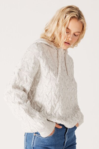 WRANGLER Regular Fit Regular Cut Hooded Ecru Knitwear Sweater