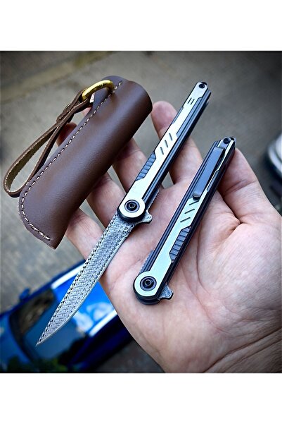 WeKnife M390 Kaliteli Model Damascus Desenli İnce Cep Çakısı - Deri Kılıf Hed...