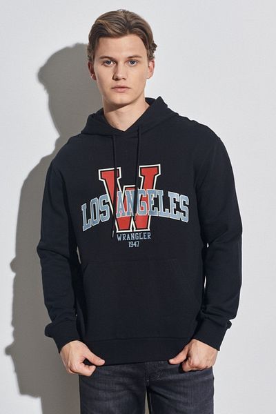 WRANGLER Black Regular Fit Hooded Collar Sweatshirt - 100% Cotton