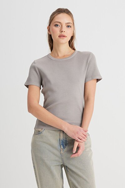 WRANGLER Slim Fit Slim Fit Crew Neck Gray T-Shirt