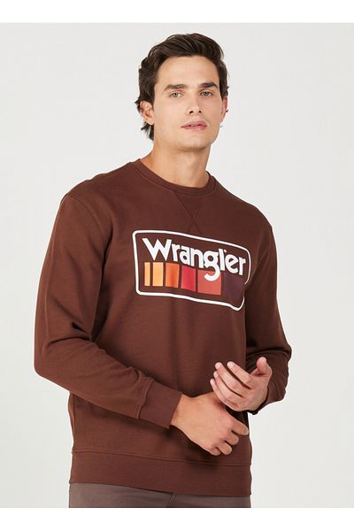 WRANGLER Braunes Sweatshirt mit normaler Passform, normaler Passform, 100 % Baumwolle und Fleece-Innenseite