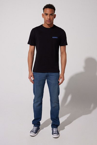 Riders by Lee Μαύρο T-Shirt με λαιμόκοψη 100% βαμβάκι με κανονική εφαρμογή