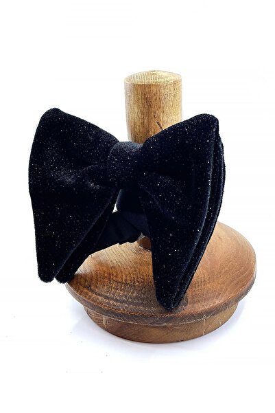 Kravatkolik Siyah Simli Büyük Kadife Papyon P1700