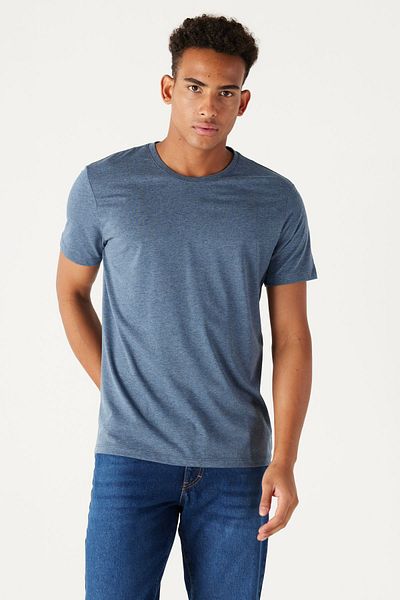 AC&Co / Altınyıldız Classics Pánské tričko Indigo Melange Slim Fit Crew Neck Basic – bavlna