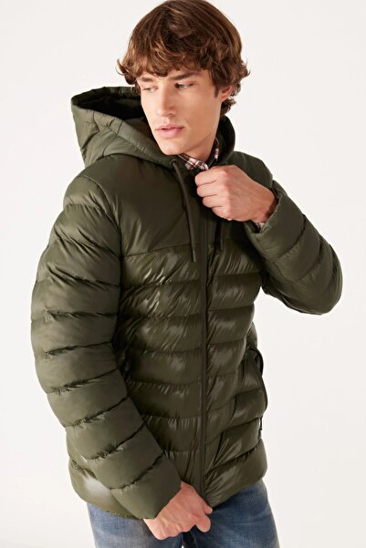WRANGLER Khaki Quilted Puffer Jacket - Regular Fit, Hooded