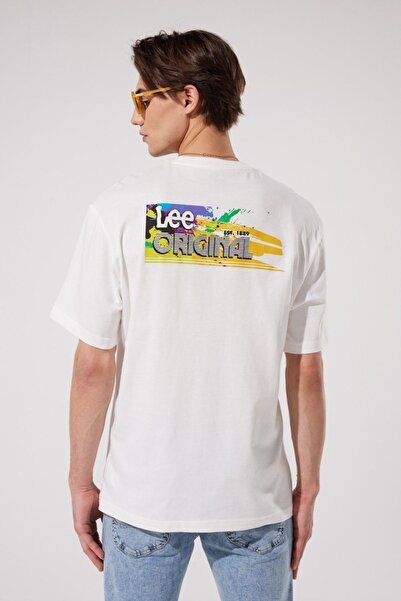 Lee RelaxedFit Тениска с кръгла яка, 100% памук, почти бяла тениска - LooseFit