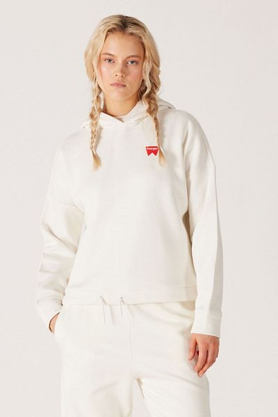 WRANGLER Loose Fit Comfortable Cut Off White Women's Fleece Hooded Sweatshirt