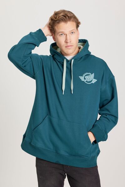 WRANGLER Loose Fit Rahat Kesim Kapüşonlu Içi Polarlı Yeşil Sweatshirt