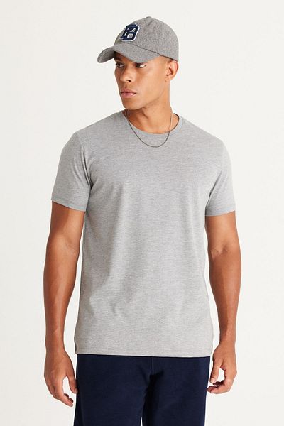 AC&Co / Altınyıldız Classics Férfi Sötétszürke Crew Neck Slim Fit pamut póló