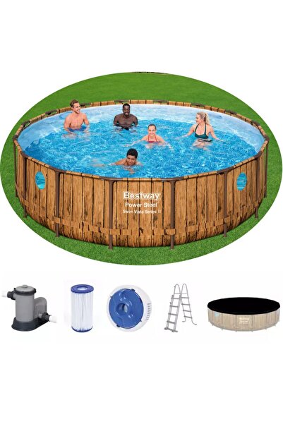 BESTWAY 56977 Prefabrik Aile Havuzu Rattan Desen 549x122cm Merdiven Örtü Filt...