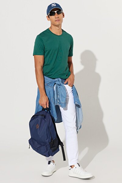 AC&Co / Altınyıldız Classics Ανδρικό μπλουζάκι σκούρο πράσινο SlimFit Crew Neck 100% CottonBasic