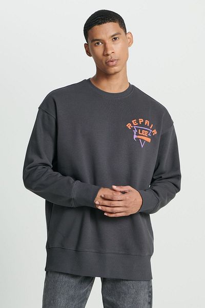 Lee Anthrazitfarbenes Herren-Sweatshirt – bequeme Passform, Rundhalsausschnitt, Rücken bedruckt, lockere Passform