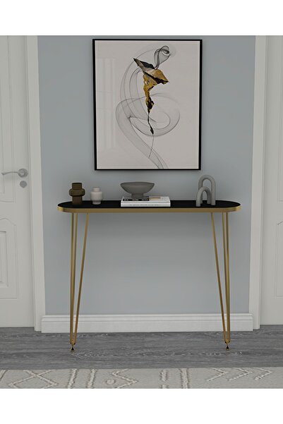 HNC HOME 80x18cm Gold Dresuar & Petek Üstü Raf Antre Hol Dekorasyonu, Gold Pe...