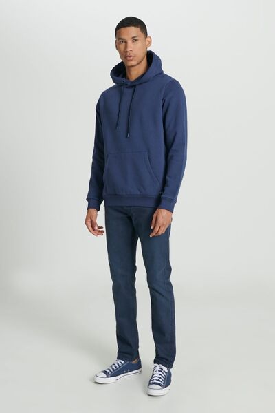 Lee Regular Fit Regular Cut Hooded Navy Blue Sweatshirt with Fleece Inside Pocket Detail