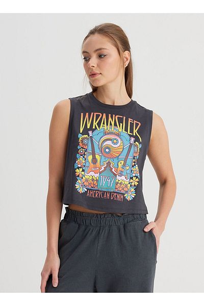 WRANGLER Schwarzes T-Shirt aus 100 % Baumwolle mit normaler Passform und Rundhalsausschnitt
