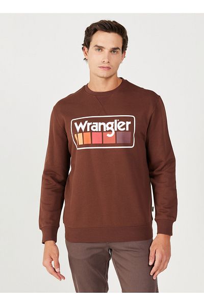 WRANGLER Braunes Sweatshirt mit normaler Passform, normaler Passform, 100 % Baumwolle und Fleece-Innenseite