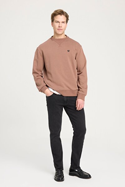 WRANGLER Regular Fit Regular Cut Crew Neck 100% Cotton Brown Sweatshirt