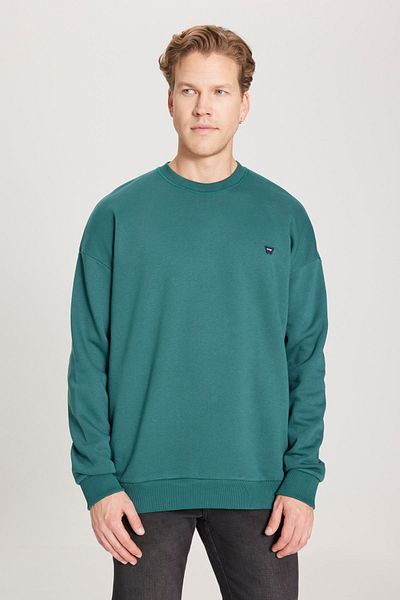 WRANGLER Regular Fit Regular Cut Crew Neck Green Sweatshirt with Fleece Inside