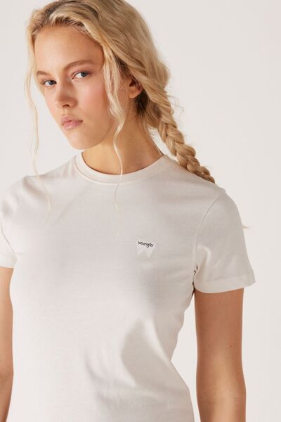 WRANGLER Slim Fit Slim Fit Crew Neck 100% Cotton Women's Off-White Logo T-Shirt