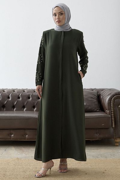 InStyle اللون الكاكي مع تفاصيل حجر اللؤلؤ