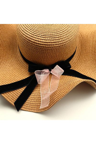 Asyabayrak Black-Pink Ribbon Straw Hat