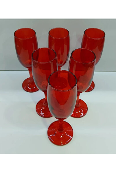 adana avm Yılbaşı Kırmızı 6 Adet Şampanya Bardağı Kahve Yanı Su Bardağı 6 Kişilik Kırmızı