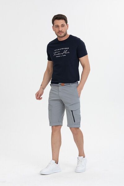 Wise Men's Smoke Cotton Capri Shorts - With Belt, Cargo Pocket and Zipper Detail, Relaxed Fit