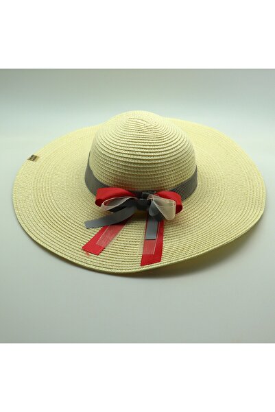 Asyabayrak Темно-рожева-сіра солом'яна капелюшка з бантиком