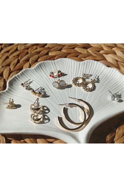 İLKYAZ Accessory 9 Pairs Gold Minimal Earrings Set