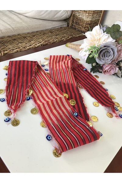 DOĞALYOL Black Sea Local Keşan Scarf Decorated with Lira and Evil Eye Beads