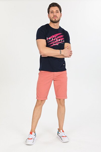 Wise Ανδρικό βαμβακερό σορτς Κάπρι σε πούδρα - Ζώνη και πλαϊνές τσέπες, χαλαρή εφαρμογή