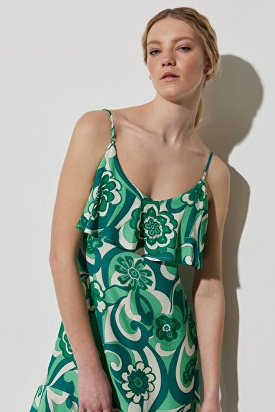 WRANGLER Regular Fit Normal Kesim Askılı Desenli Fırfırlı Elbise