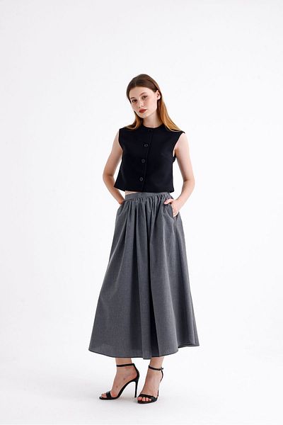 ONE8 Side Pocket Zippered Lined 100% Cotton Flared Skirt