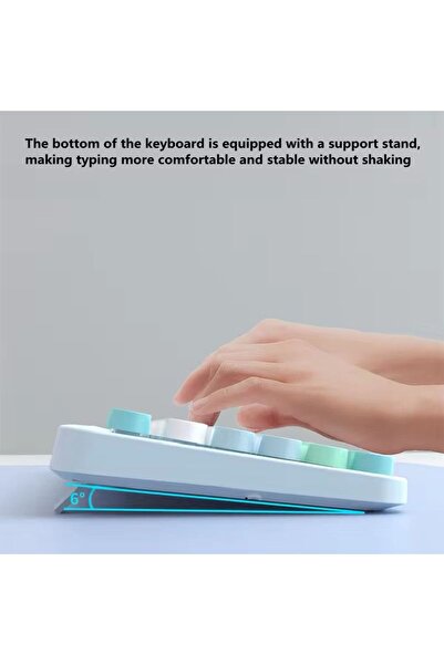 RabbitTech Renkli Daktilo Tarzı Hello Bear Vintage Mekanik Klavye Mouse PC Laptop Uyumlu Kablosuz