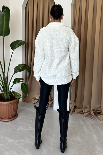 MODAGEN Lamm-Teddy-Damenjacke – geknöpftes Design