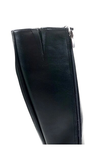 Les Passent Kadın Passent Siyah Fermuarlı Topuklu Deri Çizme