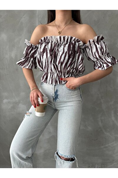 oshebu Καφέ – Μπλούζα Madonna με λεπτομέρεια από λάστιχο