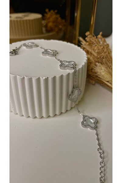 RENKLENSİN MODA Silver Beyaz Yonca Bileklik