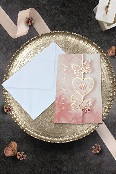 Cem Davetiye Düğün Nişan Nikah Kına Davetiyesi 3196 (100 ADET) Baskı Dahil