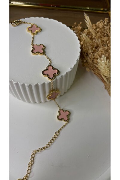 RENKLENSİN MODA Gold Pembe Yonca Bileklik