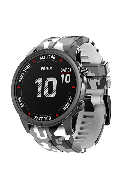 Markacase Garmin fenix 6x-6x pro- plus  (26MM) Kamuflaj Silikon Saat Kordonu