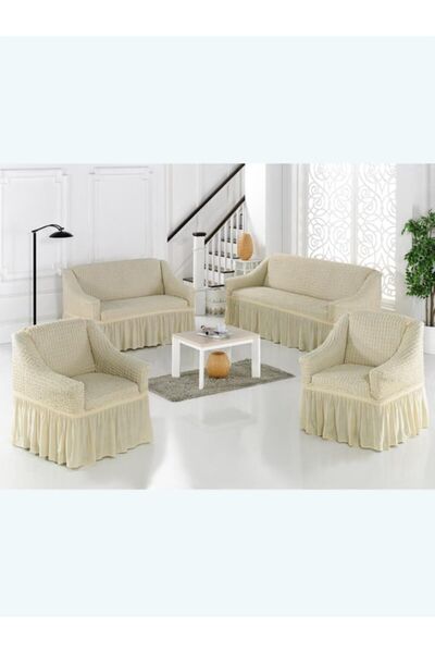 Karna Home Cotton 3 2 1 1 Seat Sofa Cover Set Natural