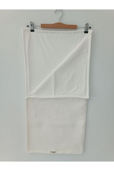 Tomuycuk Double Sided Ecru Baby Blanket - 100% Cotton, Natural Organic, 86x86cm Sleeping Blanket