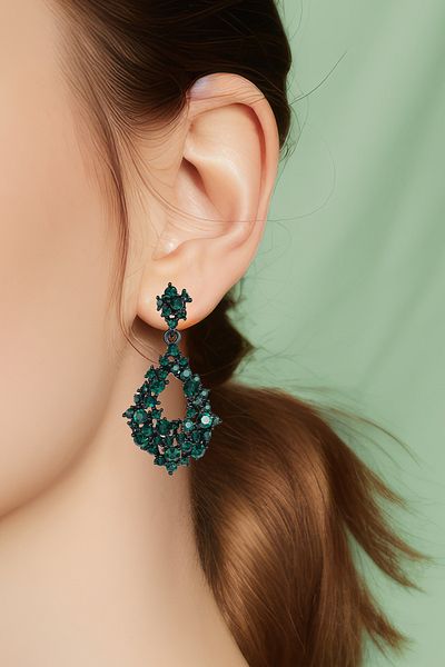 Glaren Drop-Shaped Green Stone Evening Dress Women's Earrings