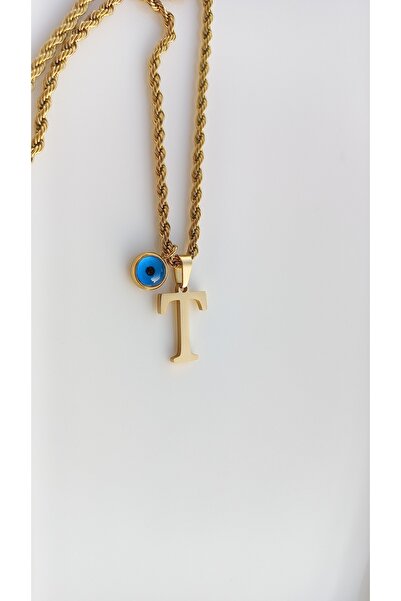 Tişt Accessory Kadın Gold Burgu Zincir Nazar Boncuklu T Harfli Kararmaz Çelik...
