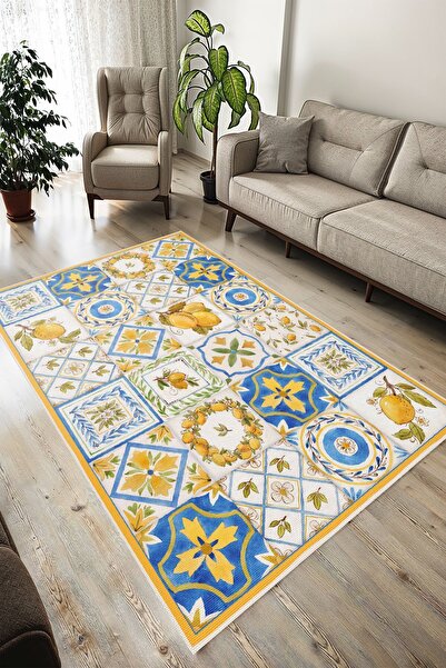 YTR HOME Dijital Baskı Yıkanabilir Kaymaz Taban Dekoratif Salon Mutfak Halısı...