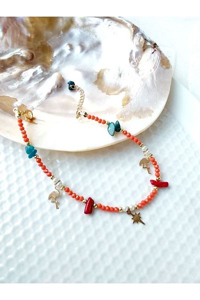 By Song Aksesuar Orange Natural Stone Anklet
