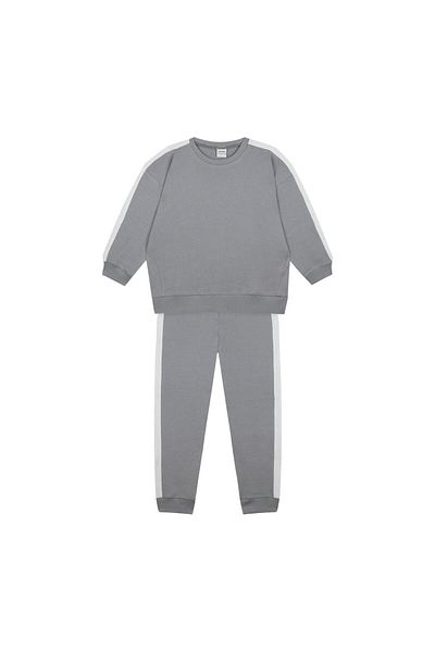 Antebies White Contrast Gray Sweatshirt and Pants Set